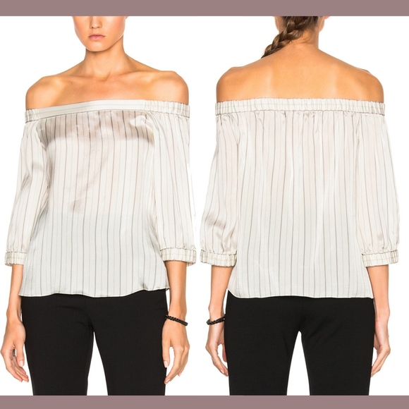 NWT $350 TIBI Stripe Print Off the Shoulder Top in Ivory‎ [SZ 2 ] - Picture 1 of 8